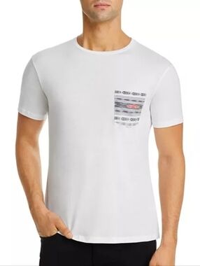 COTE A COAST Fish Ikat Pocket Tee Men's | Size M | Made In USA Cotton White Lux